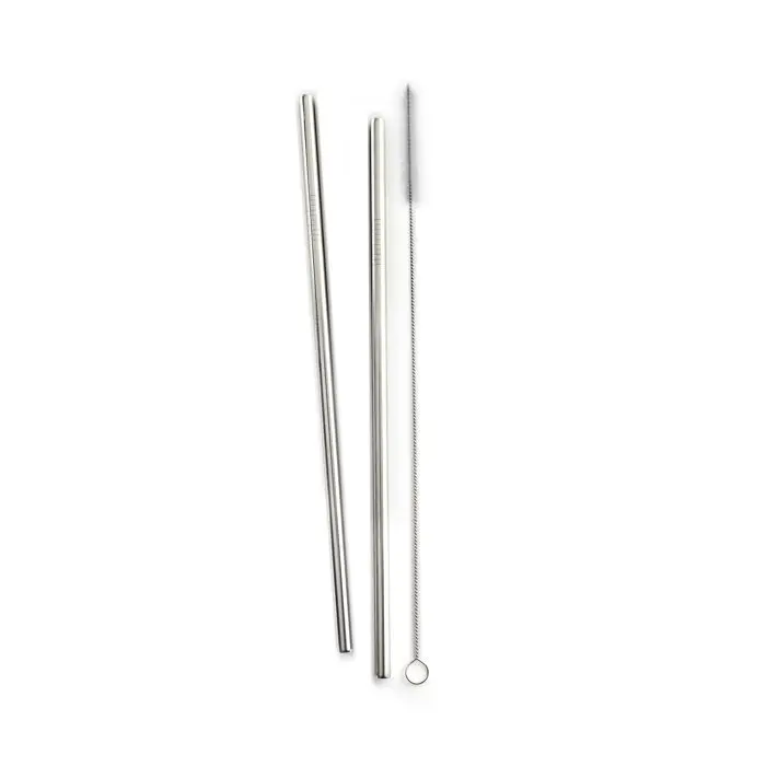 11" Stainless Steel Drinking Straws (2-Pack) With Cleaner Brush – Norpro Tall Straw Set 1