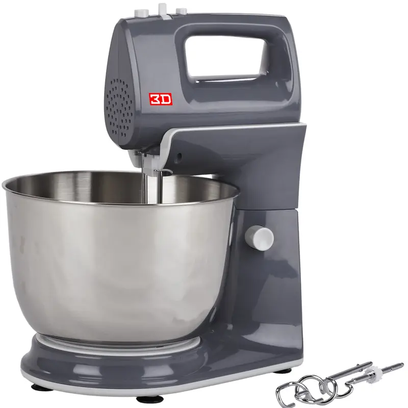 3D Stand Mixer In Gray With 4L Stainless Steel Bowl And Multiple Speeds 1