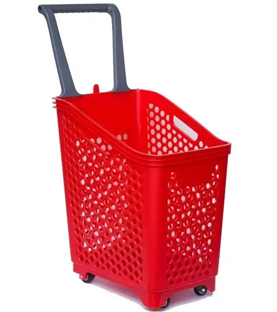 4-Wheel Rolling Shopping Basket With Ergonomic Handle – Mobile Retail Cart, Yd-052 1