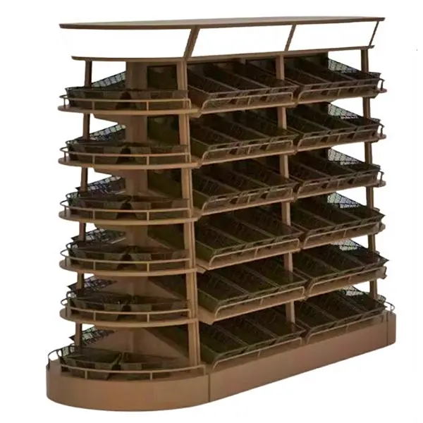 42-Inch Fruit Display Rack With Rattan Basket End Panels – Model Hbr-3079 1