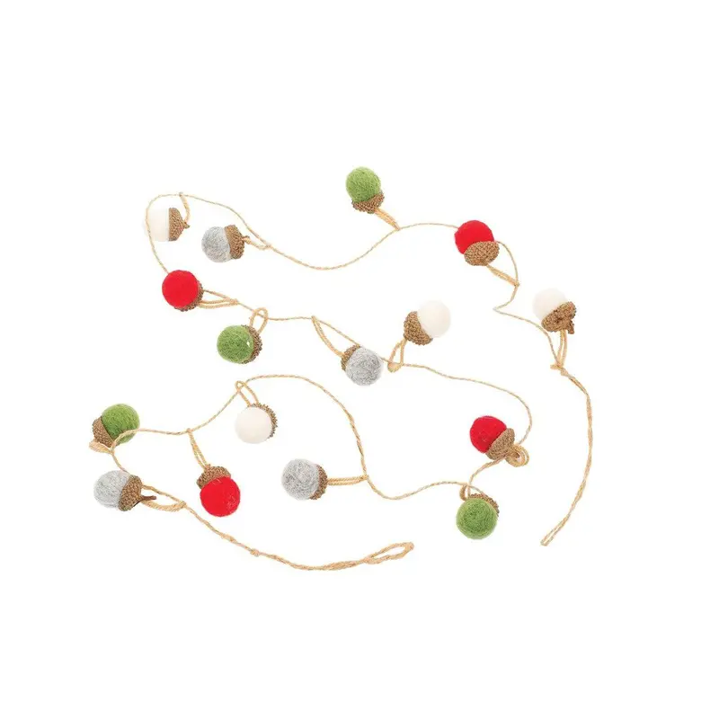 Acorn-Shaped Wool Ball Garland – Vibrant Multi-Color Decor 1