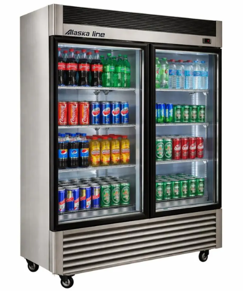 Alaska-Line Hit-409 55" Stainless Steel Two-Glass-Door Cooler – 50 Cu. Ft. 1