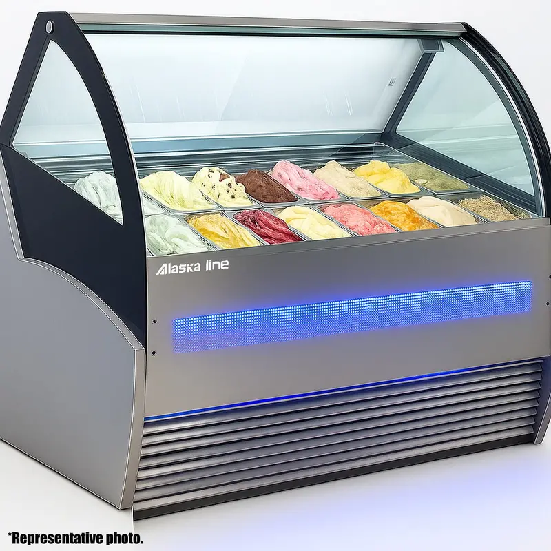 Alaska-Line Hit-815 Gelato Freezer Display – 62-Inch, 16-Pan, 18 Cu Ft Capacity 1