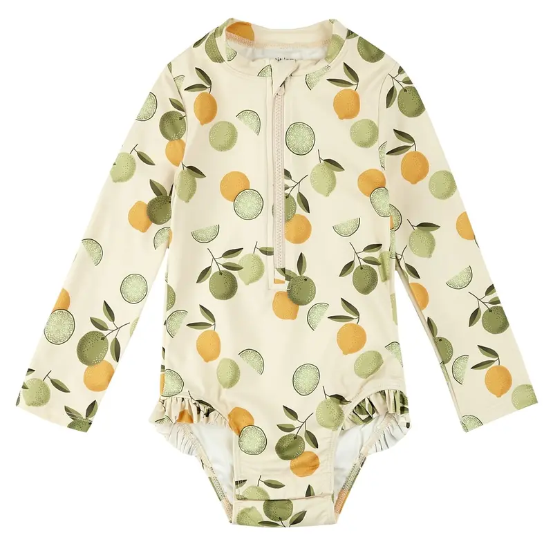 Antique White Long-Sleeve One-Piece Swimsuit With Citrus Print 1