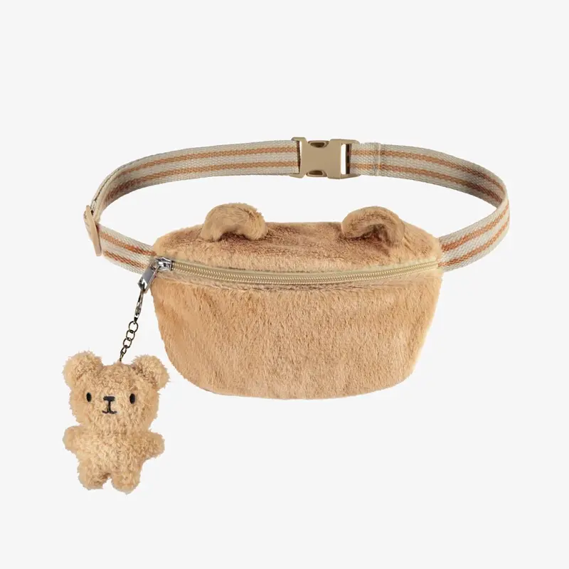 Beige Bear-Shaped Sherpa Fanny Pack For Toddlers 1