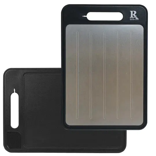 Black Multi-Use Cutting Board With Defroster, Zester & Knife Sharpener – Reston Lloyd 1