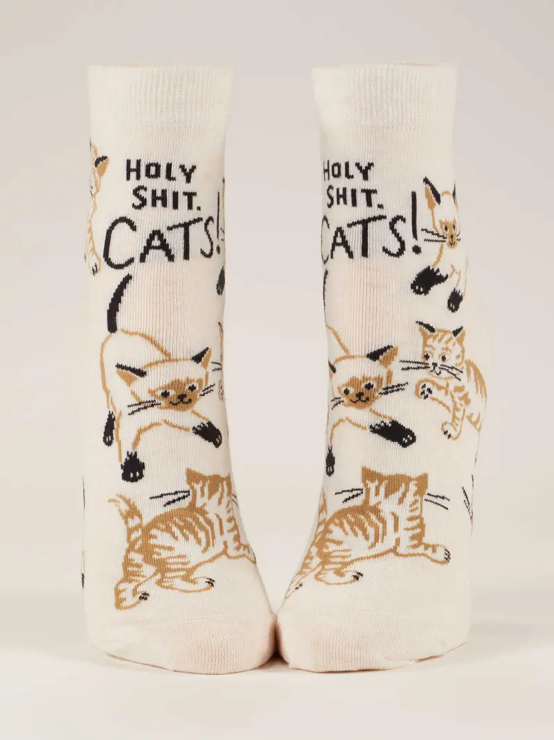 Blue Q Cat-Enthusiast Women’S Crew Socks – 'Holy Shit Cats' 1