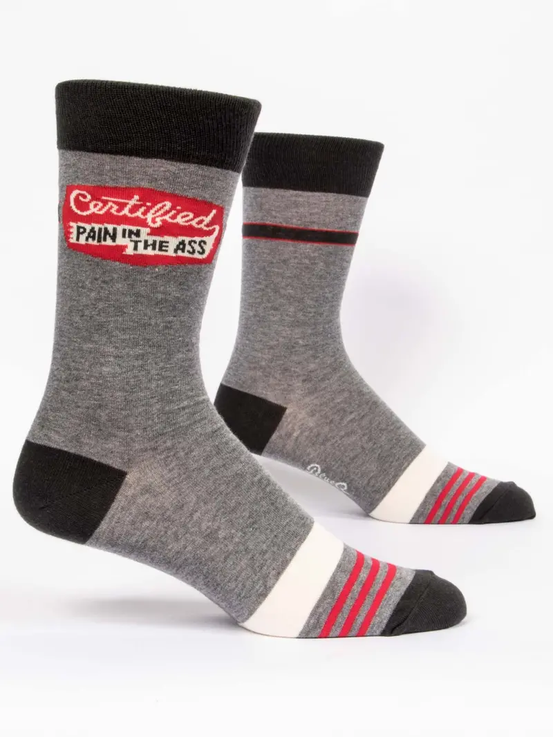 Blue Q Crew Socks – 'Certified Pain In The Ass' Bold Personality Statement 1
