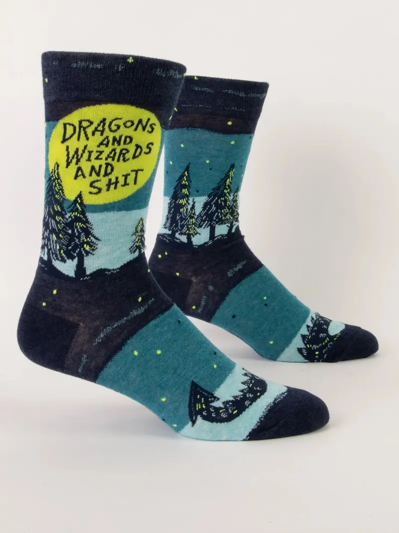 Blue Q Fantasy-Themed Men’S Crew Socks – Dragons & Wizards 1