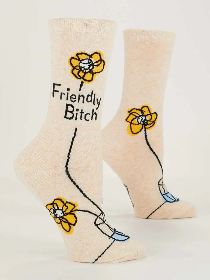Blue Q Friendly Bitch Crew Socks – Playful & Bold Sock Design 1