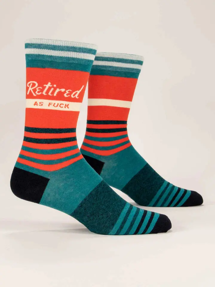 Blue Q Men'S Blue Crew Socks – 'Retired As Fuck' Humor Design 1
