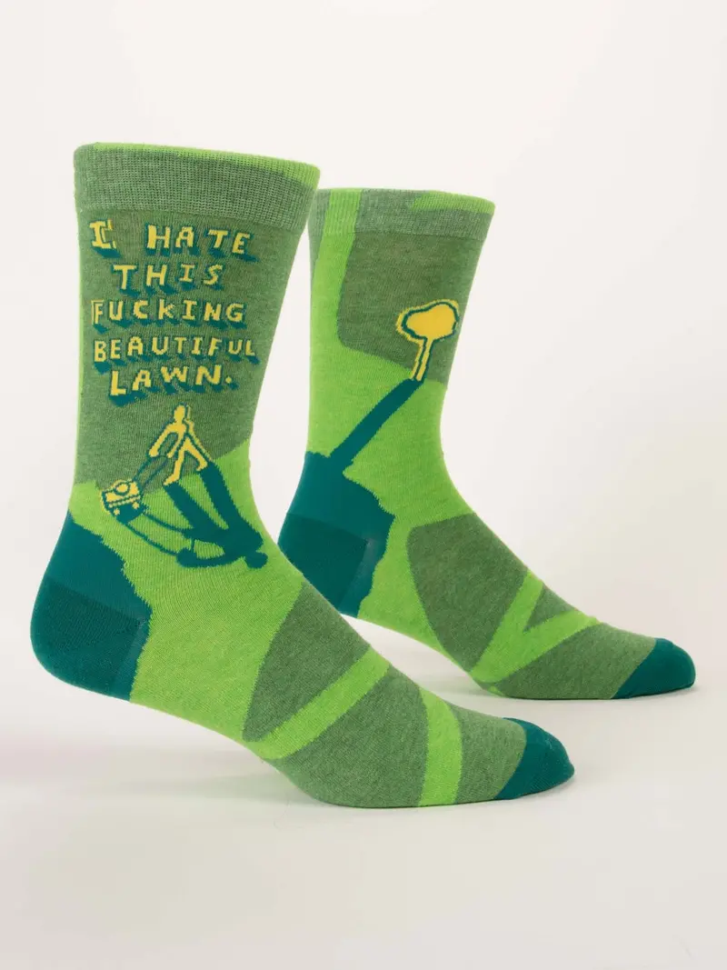 Blue Q Men’S Crew Socks – 'I Hate This F*Cking Beautiful Lawn' 1