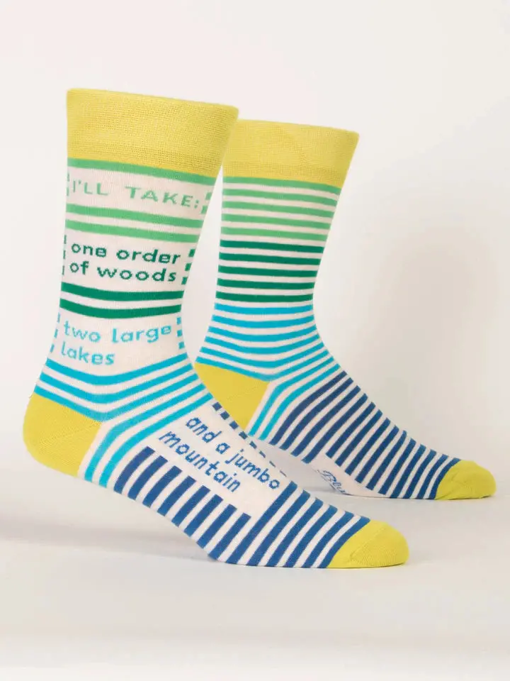 Blue Q Men'S Crew Socks – 'One Order Of Woods' Nature-Inspired Design 1
