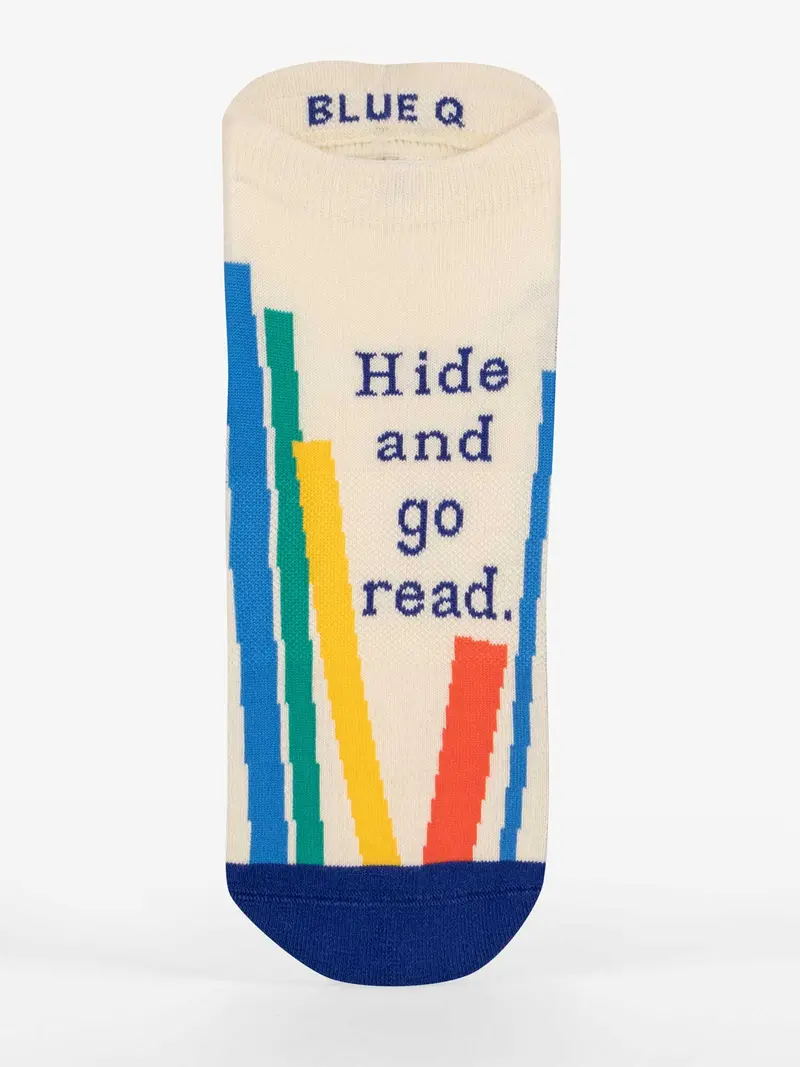 Blue Q Sneaker Socks – 'Hide And Go Read' Bookish Play On Words 1