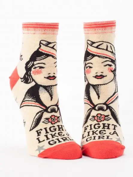 Blue Q Women'S Ankle Socks – 'Fight Like A Girl' Empowering Graphic Socks 1