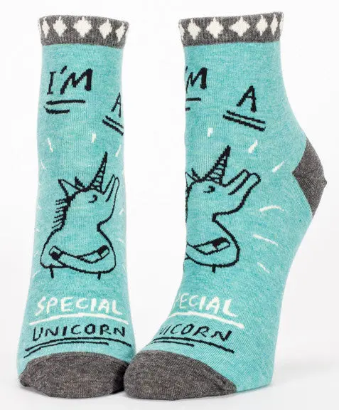 Blue Q Women'S Ankle Socks – 'I'M A Special Unicorn' Whimsical & Bold Design 1