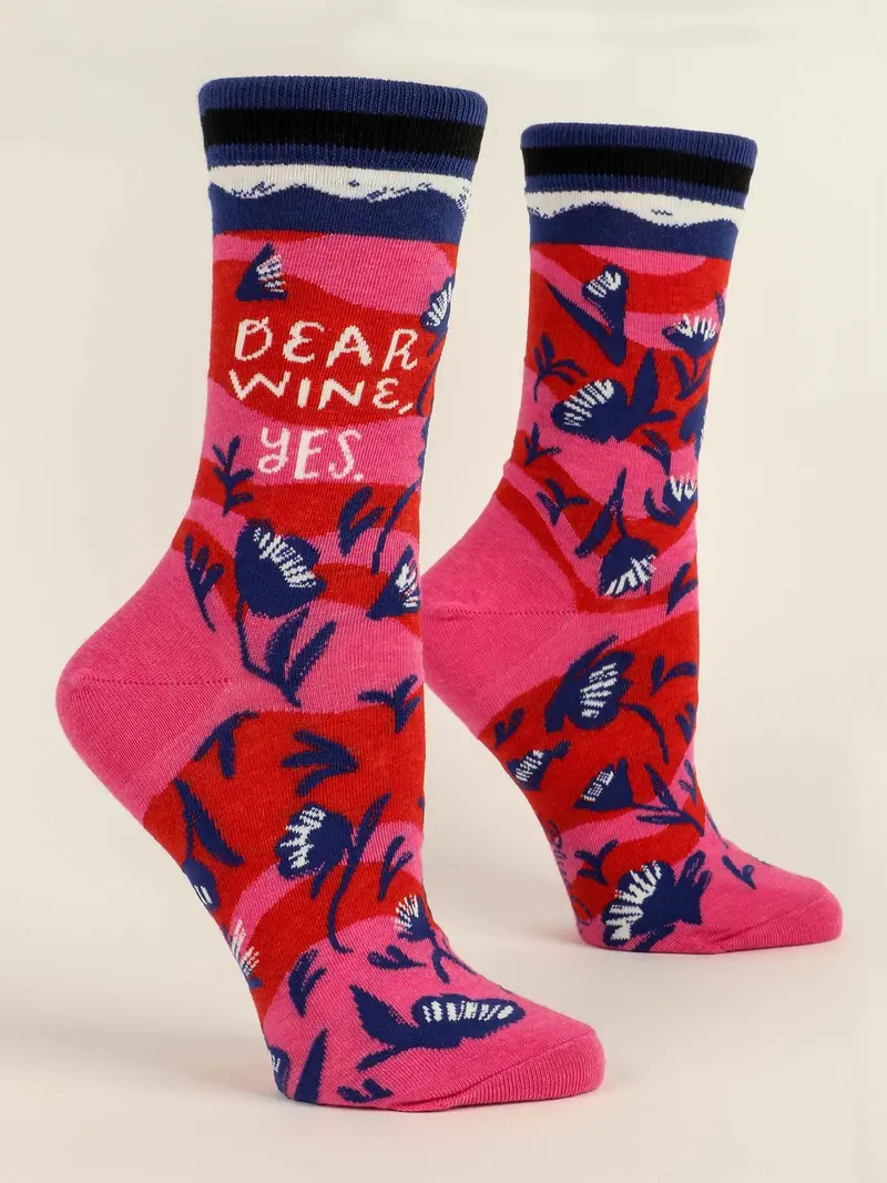 Blue Q Women'S Crew Socks – 'Dear Wine, Yes.' Playful Toast 1