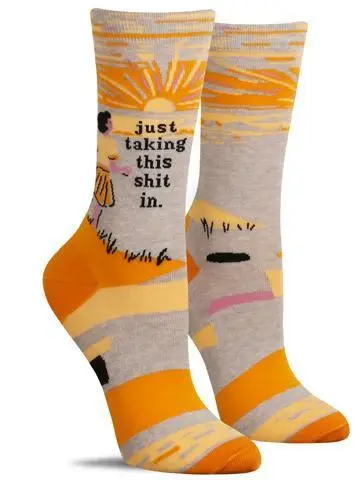 Blue Q Women'S Crew Socks – 'Just Taking This Shit In' Casual Phrase 1