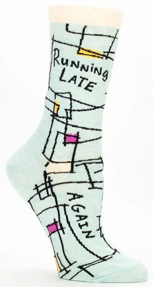 Blue Q Women'S Crew Socks – 'Running Late Again' Relatable Everyday Sock Pair 1