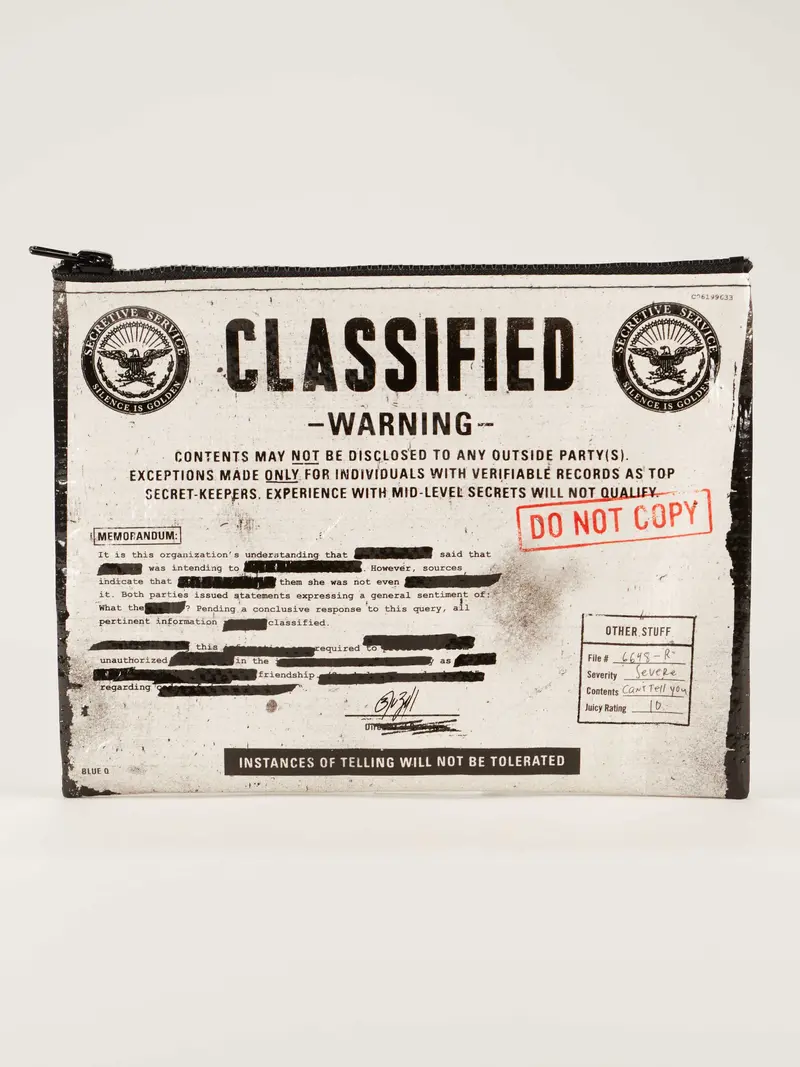 Blue Q Zippered Pouch – 'Classified' Minimalist Organizer 1
