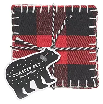 Buffalo Check Coaster Set – Set Of 4 Absorbent Cork & Felt Coasters 1