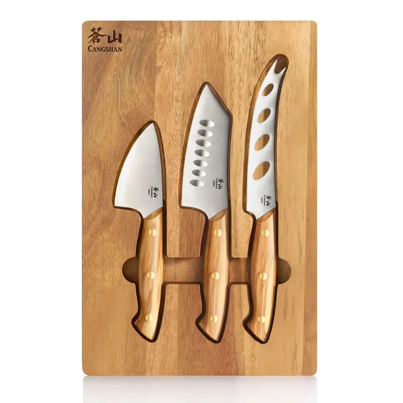 Cangshan Olive Wood Cheese Knife Set With Acacia Board – 3-Piece Gourmet Kit 1