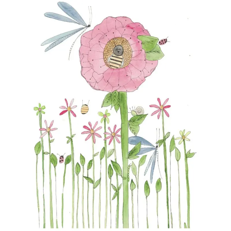 Charming Baby Bumble Bee And Blossom Birthday Card – Sweet Floral Illustration 1