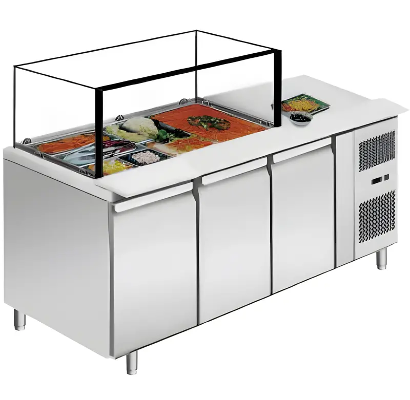 Chef Gn-3100Salsq 71-Inch Refrigerated Prep Table – Salad/Sandwich Station With Rectangular Sneeze Guard 1