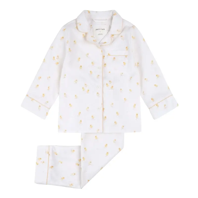 Chick-Print Cotton Poplin Pajama Set For Kids 1
