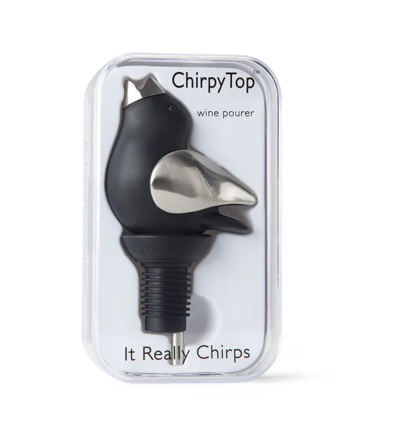 Chirpytop Black Wine Pourer With Silver Metallic Wings 1