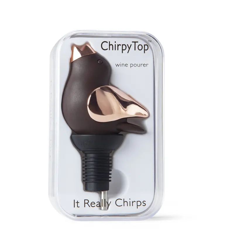 Chirpytop Brown Wine Pourer Featuring Rose Gold Wings 1