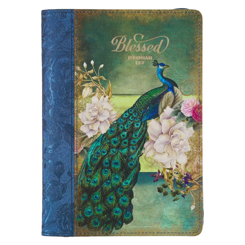 Christian Art Gifts Peacock Blue Leather Journal – Inspirational Faith-Based Writing Notebook 1