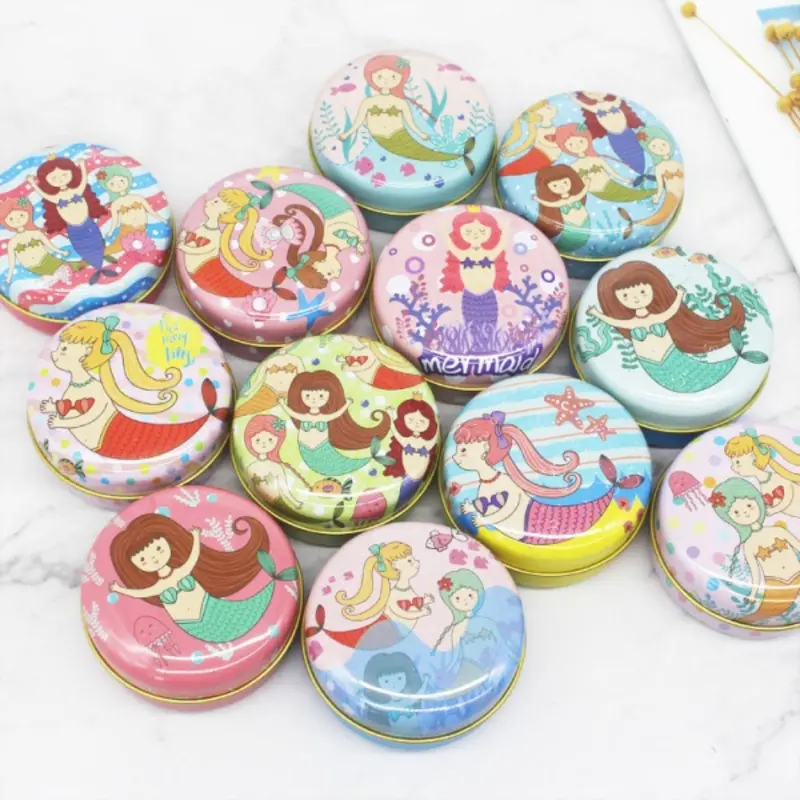 Collectible Mermaid-Print Round Tin Boxes 1