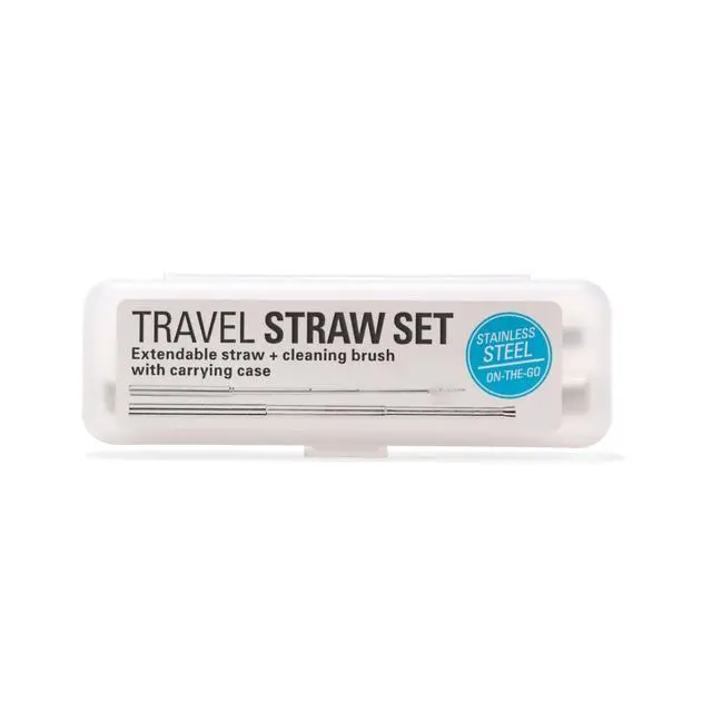 Compact Travel Straw Set – Reusable Stainless Steel By Kikkerland 1