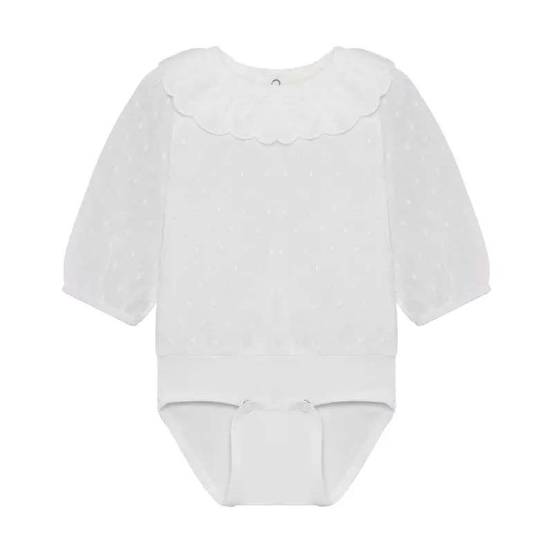 Cotton Bodysuit With Delicate Lace Collar 1