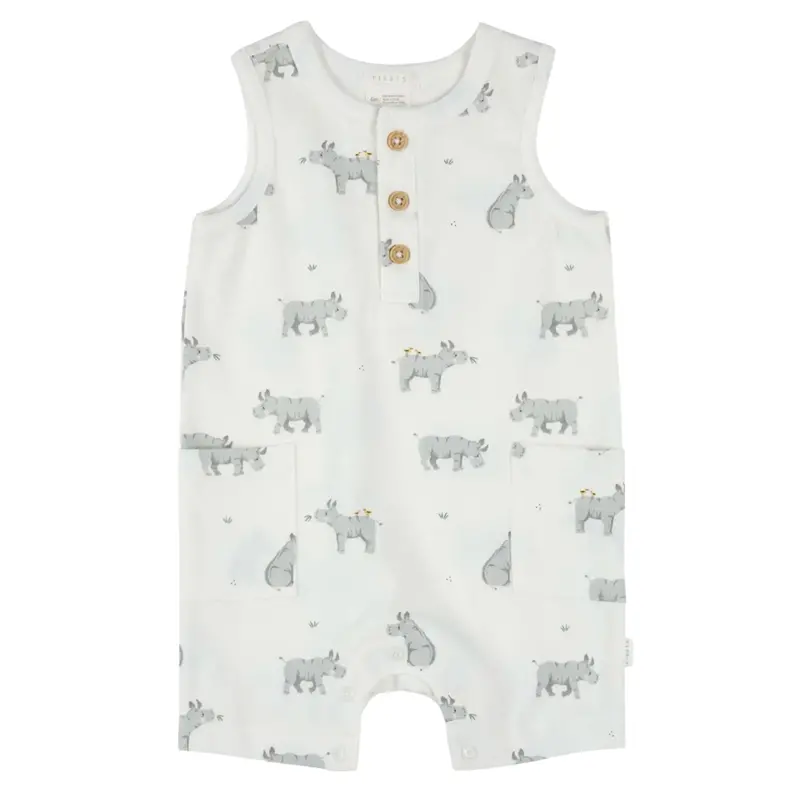 Cotton Henley Romper With Rhinoceros Print 1