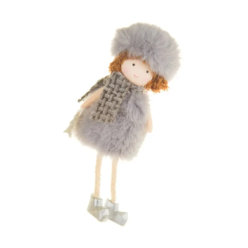 Cozy Grey Girl Ornament With Silver Christmas Tree 1