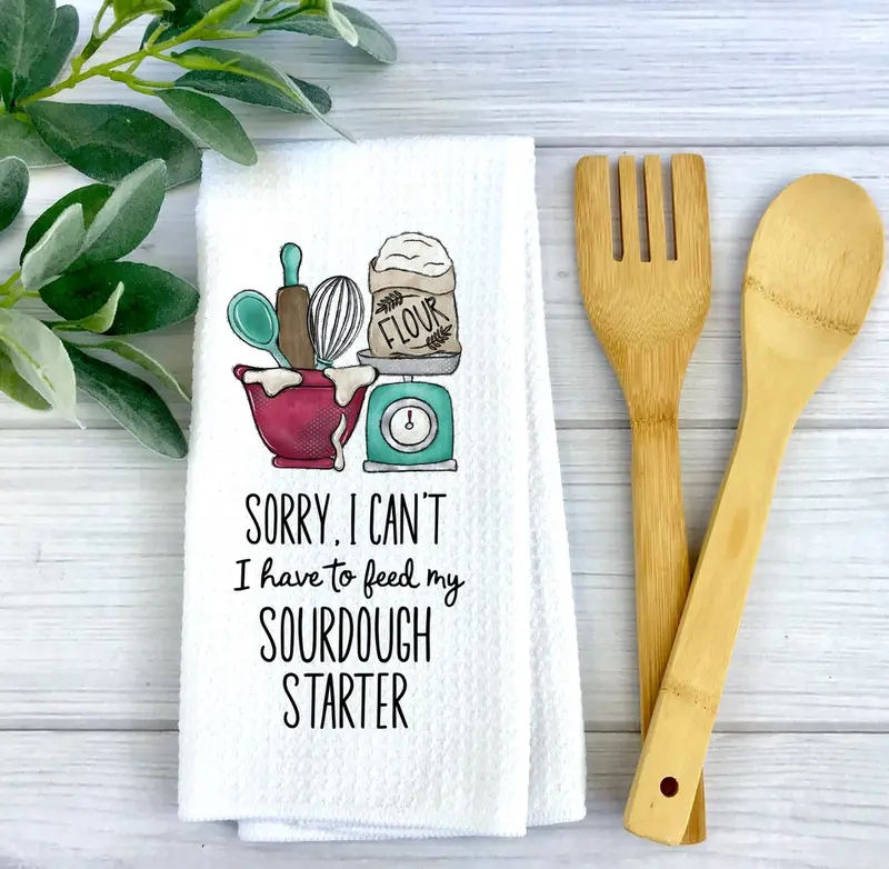 Cr Sourdough Humor Kitchen Towel – 'Sourdough Starter Required' Design 1