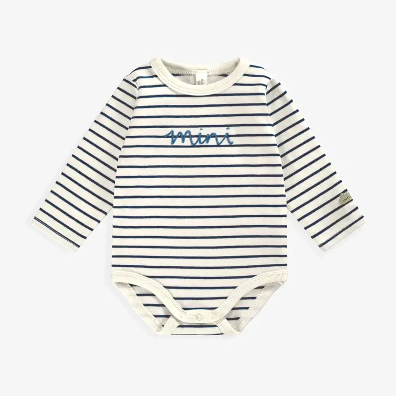 Cream Bodysuit With Navy Striped Trim 1