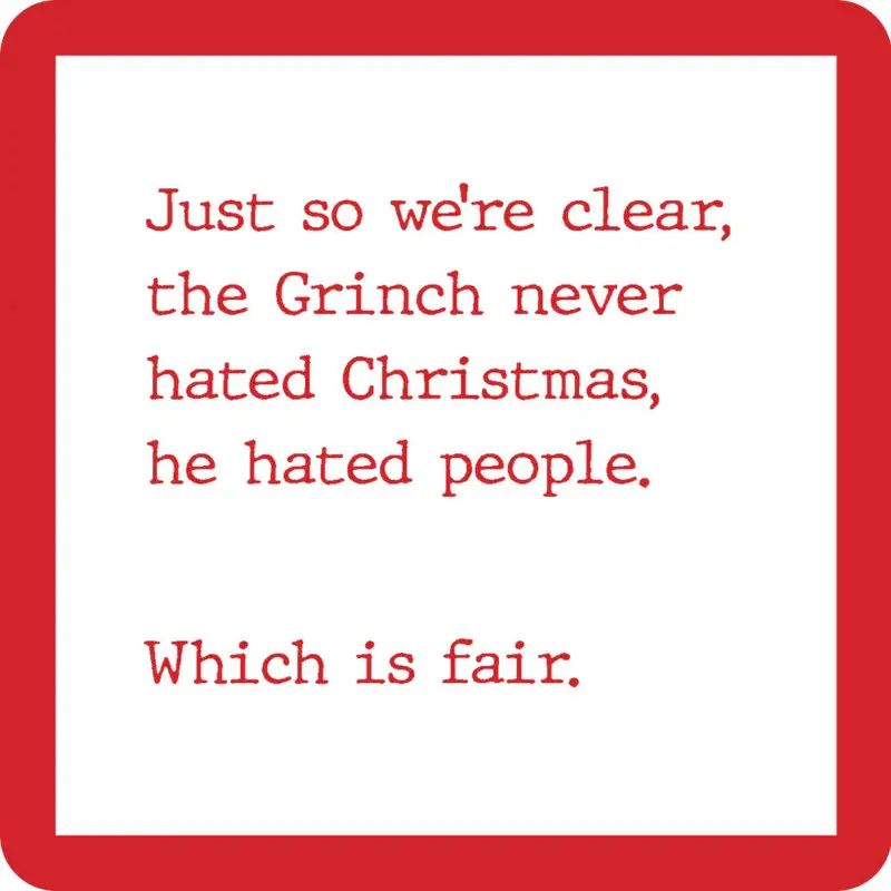 Dom Grinch Christmas Coaster – Festive & Sarcastic Holiday Drink Mat 1