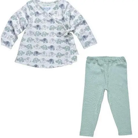 Elephant-Print Organic Flannel Wrap Top And Leggings Outfit 1
