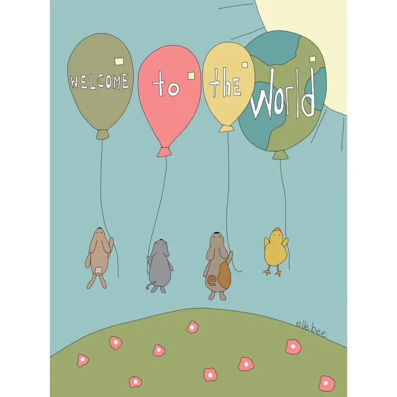 Enchanting 'Welcome To The World' Card With Baby Animals And Balloons 1