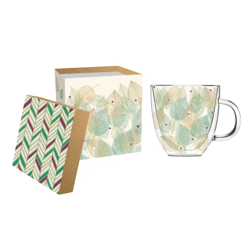 Evergreen Double-Wall Glass Tumbler With Leaf Motif 1
