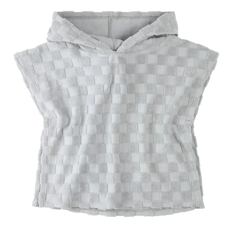 Faded Blue Checkerboard Pattern Beach Poncho 1