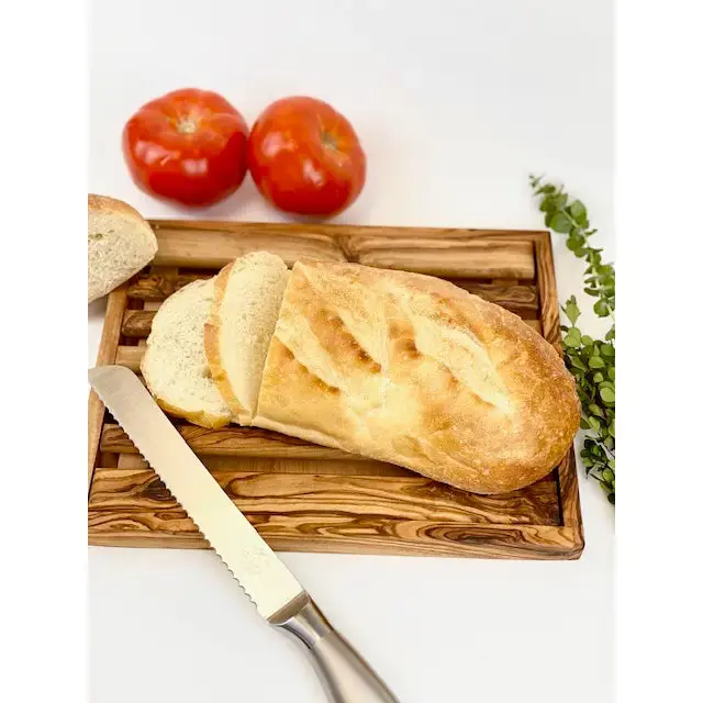 Faire Olive Wood Bread Slicing Board With Grooved Surface 1