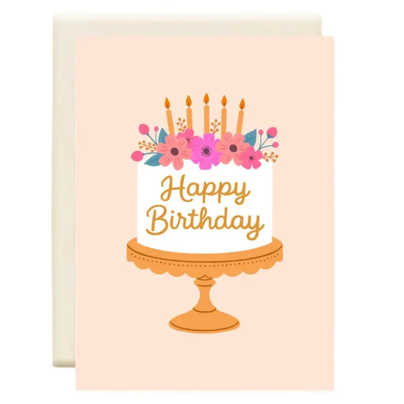 Floral Cake Birthday Card: 'Happy Birthday' Design 1