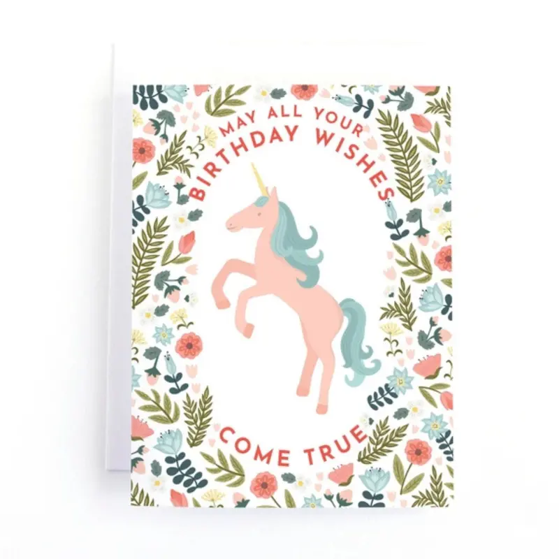 Floral Unicorn Birthday Card Featuring Wishful Messaging 1