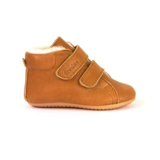 Fur-Lined Double-Strap Pre-Walkers In Cognac Leather 1