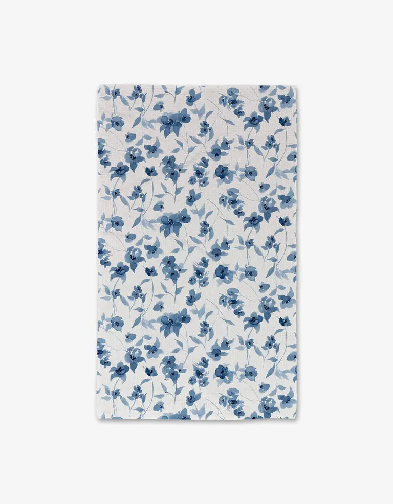 Geometry Blue Floral Luxe Cotton Dish Towel 1
