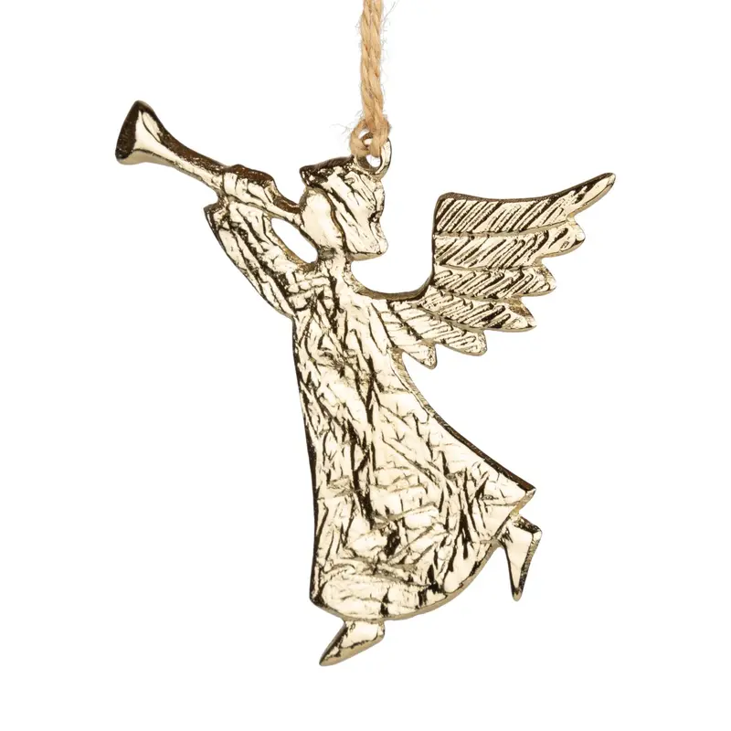 Gold-Tone Angel Ornament Featuring Festive Horn Detail 1